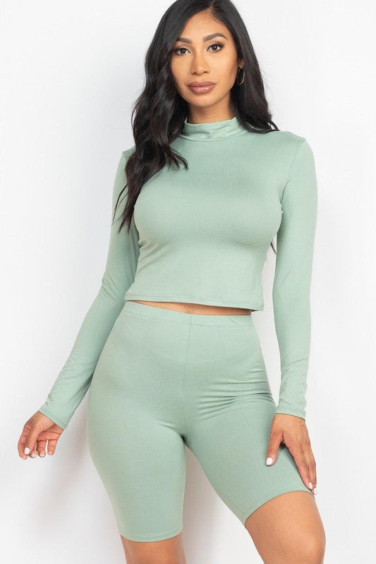 Mock Neck Top & Biker Shorts Set | Mixtshop LLC