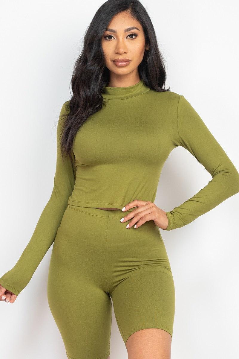Mock Neck Top & Biker Shorts Set | Mixtshop LLC Main image