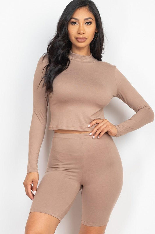 Mock Neck Top & Biker Shorts Set | Mixtshop LLC