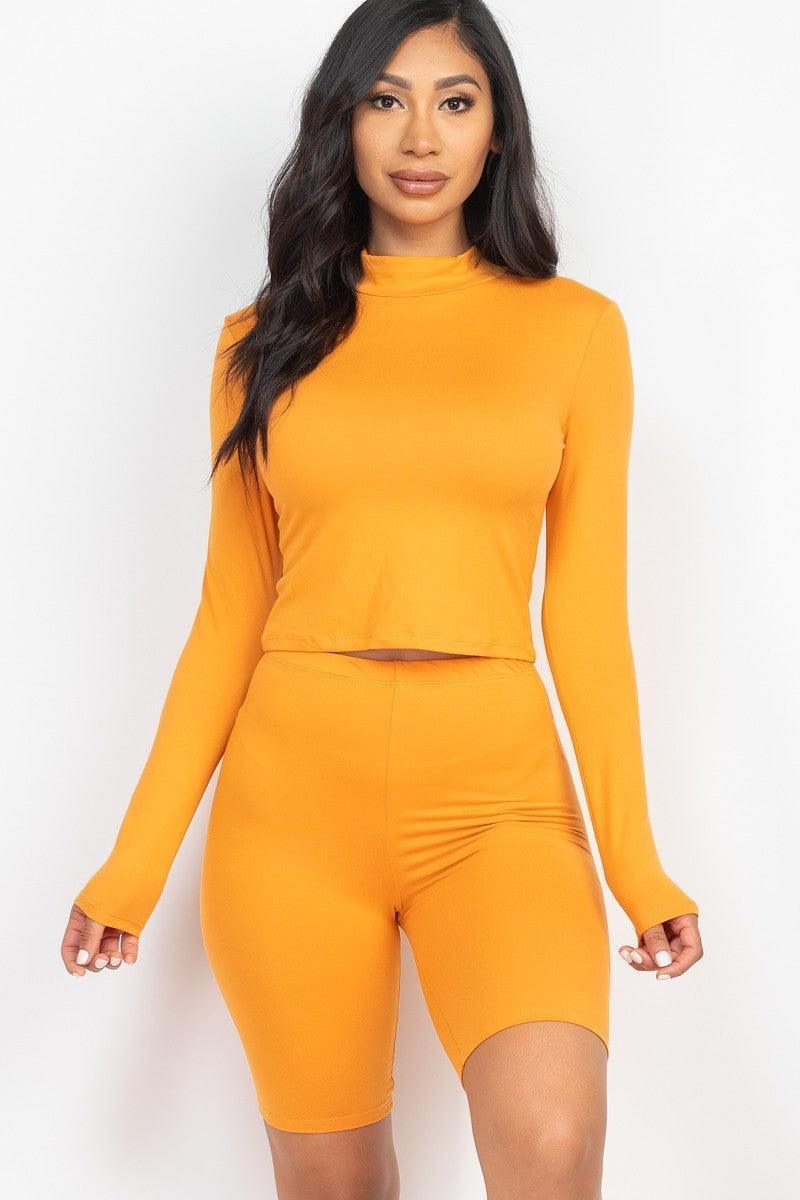 Mock Neck Top & Biker Shorts Set | Mixtshop LLC Main image