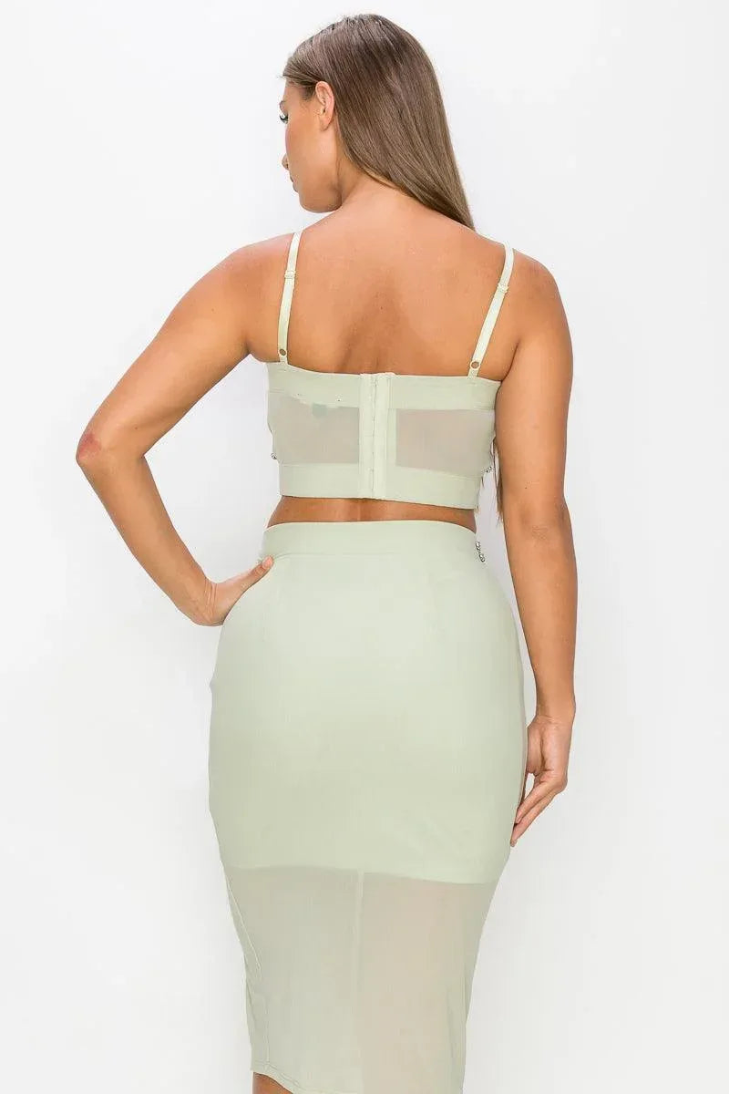 Studded Stone Cami Top & Slit Mini Skirts Set | Mixtshop LLC