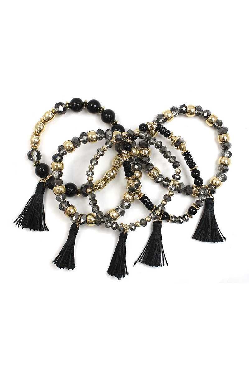 Crystal Stone Ball Bead Tassel Stretch Bracelet Set | Mixtshop LLC Main image