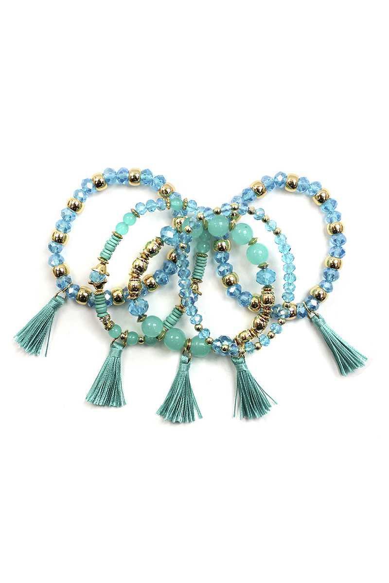 Crystal Stone Ball Bead Tassel Stretch Bracelet Set Secondary image