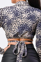 Sexy Animal Print Collared Back-tie Wrap Top | Mixtshop LLC