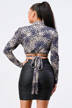 Sexy Animal Print Collared Back-tie Wrap Top | Mixtshop LLC