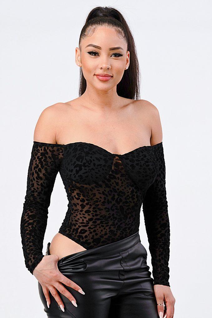 Leopard Print Off Shoulder Bodysuit | Mixtshop LLC Main image