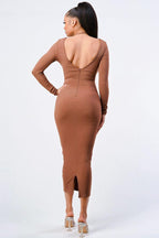 Trendy Front Shirring Cut-out Long Sleeved Dress | Mixtshop LLC