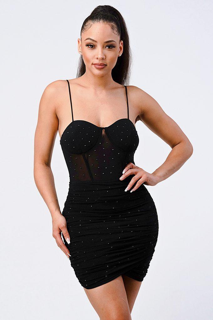 Luxe Glitter Front Mesh Ribbed Cami Mini Dress | Mixtshop LLC Main image