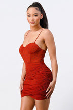 Luxe Glitter Front Mesh Ribbed Cami Mini Dress | Mixtshop LLC