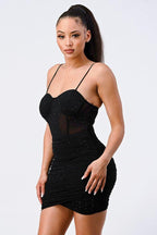 Luxe Glitter Front Mesh Ribbed Cami Mini Dress | Mixtshop LLC