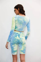 Multicolor Tie-dye Velvet Cropped Long Sleeve Top & Bike Shorts Set | Mixtshop LLC