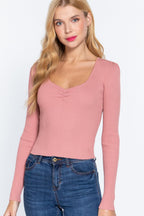 Shirring Sweatheart Neck Sweater | Mixtshop LLC