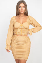 Sparkling Long Sleeves Ruching Back & Skirts Set | Mixtshop LLC