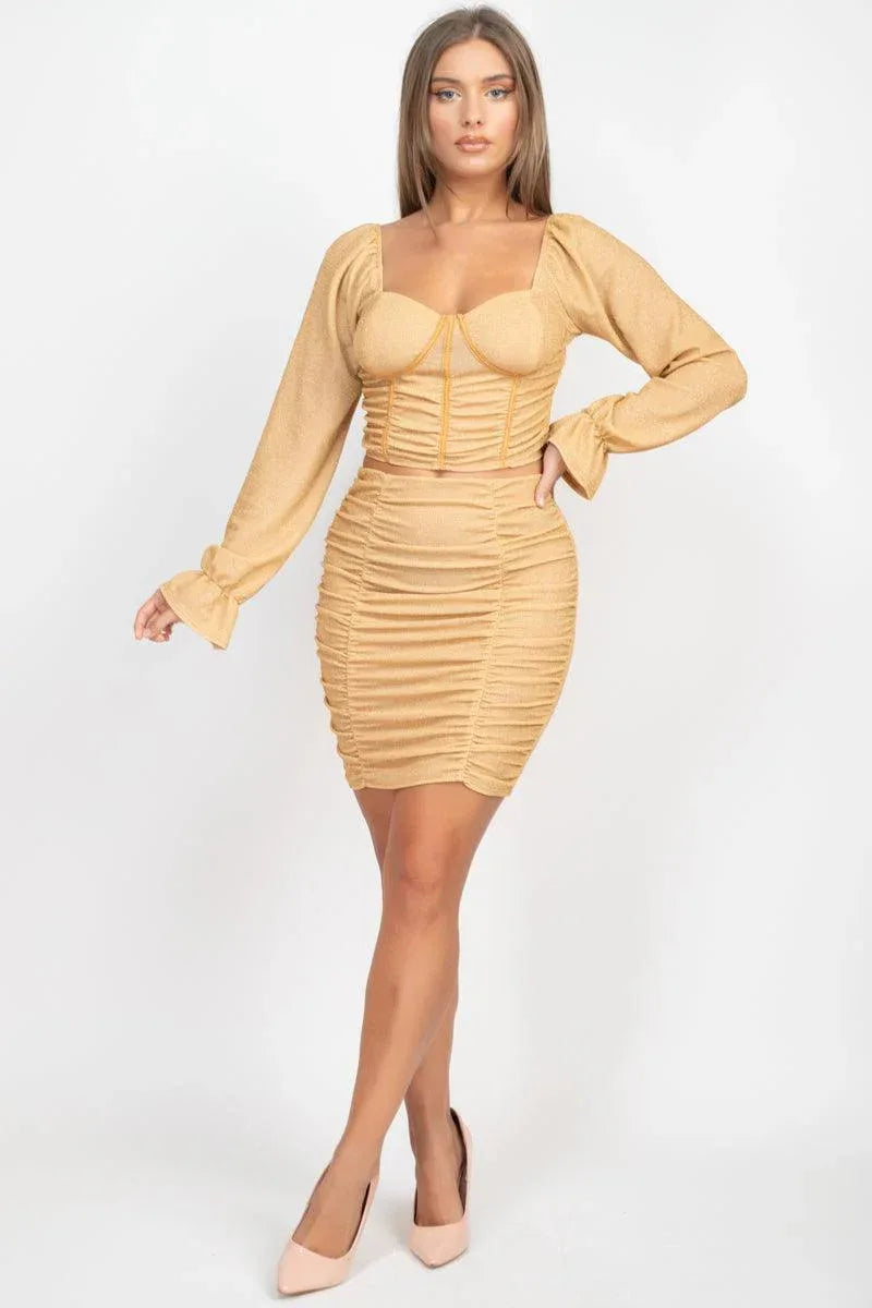 Sparkling Long Sleeves Ruching Back & Skirts Set Secondary image
