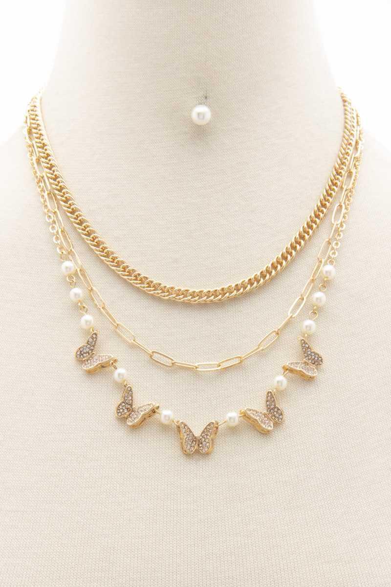 Butterfly Charm Oval Link Layered Necklace | Mixtshop LLC Main image