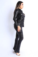 Sequin Button Down Shirt And Pant Set | Mixtshop LLC