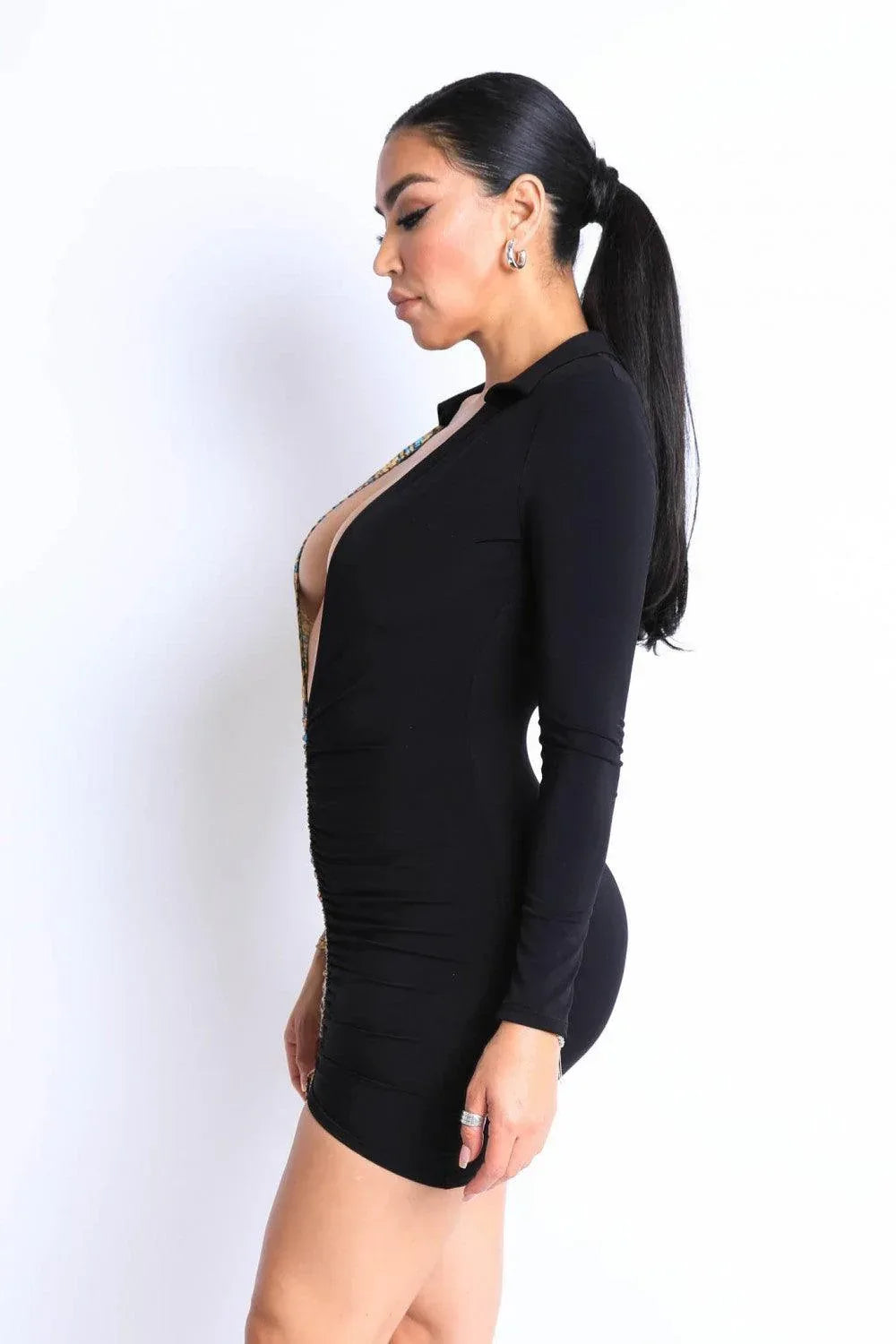 Colorblocked Deep V Collared Dress | Mixtshop LLC