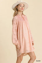 Jacquard Raglan Smocked Tie Neck Yoke Dress | Mixtshop LLC