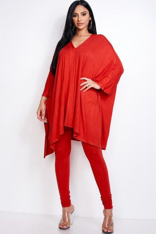 Solid Heavy Rayon Spandex Cape Top And And Leggings 2 Piece Set | Mixtshop LLC