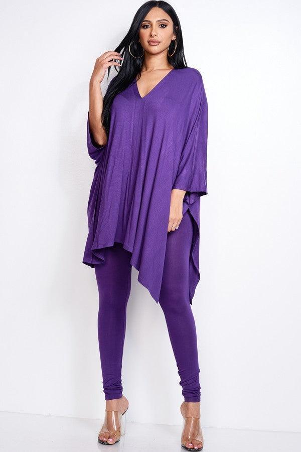 Solid Heavy Rayon Spandex Cape Top And And Leggings 2 Piece Set | Mixtshop LLC Main image