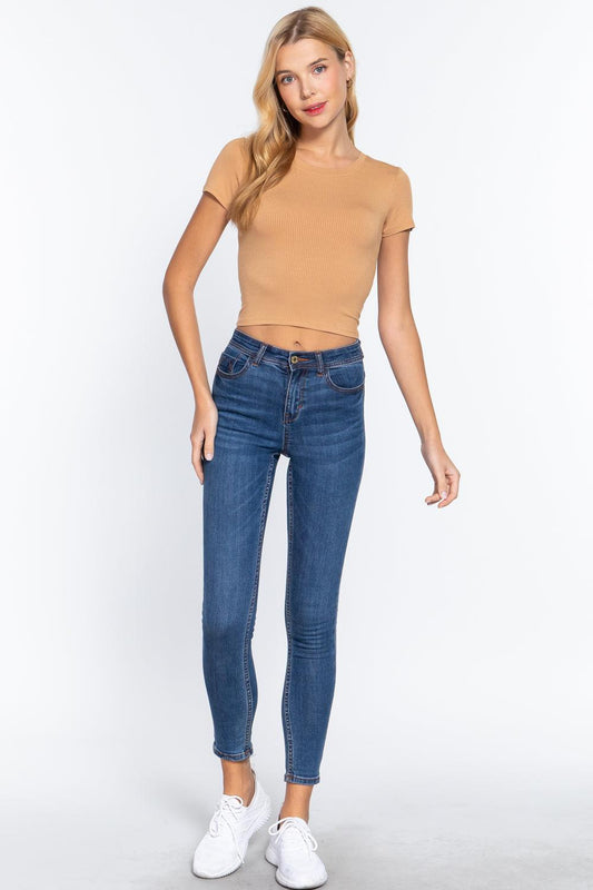 Short Slv Crew Neck Rib Crop Top | Mixtshop LLC