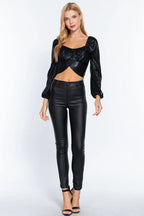 Long Slv Ruched Metallic Knit Top | Mixtshop LLC