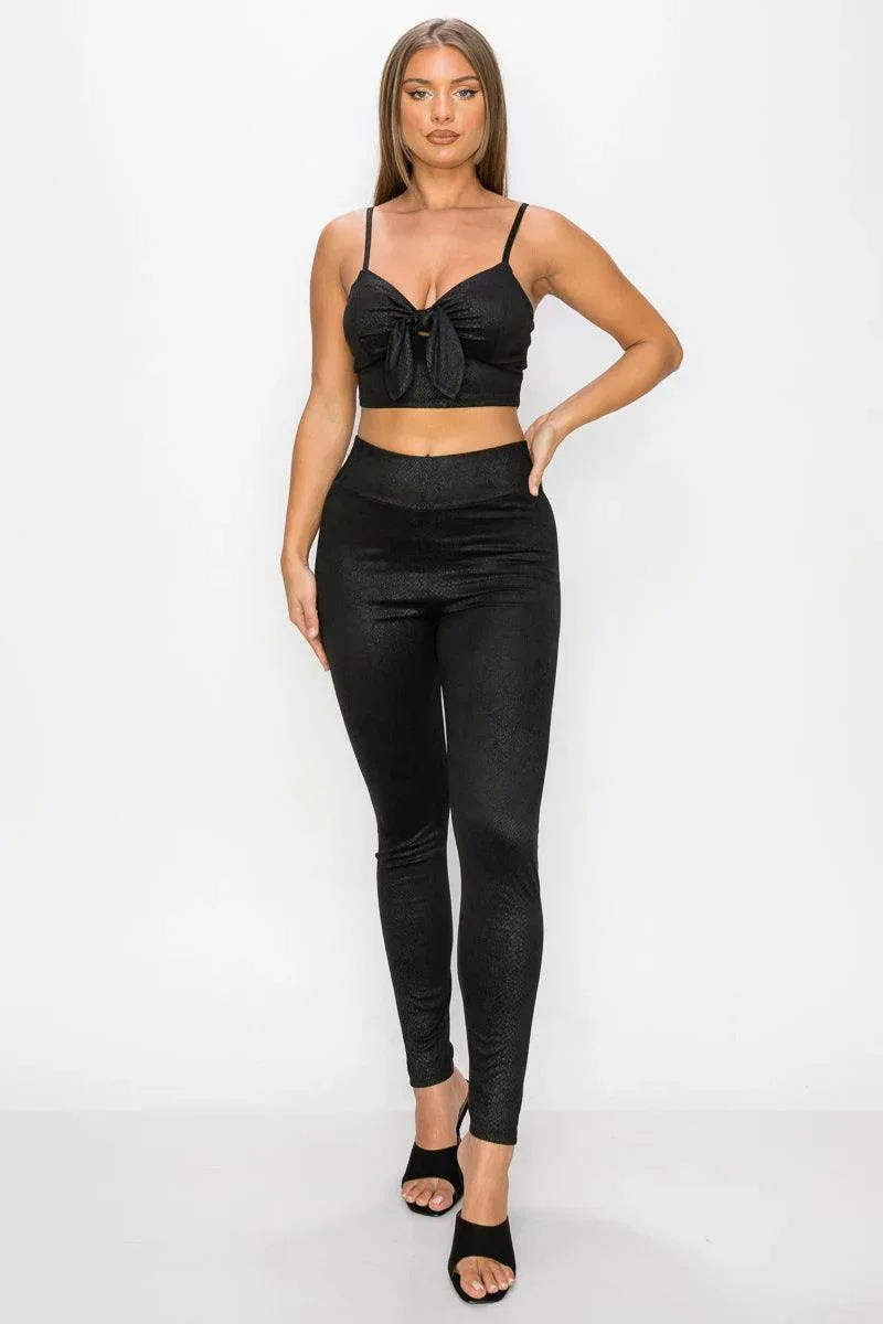 Embossed Snake Print Top And Leggings Set | Mixtshop LLC Main image