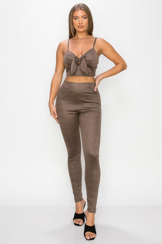Embossed Snake Print Top And Leggings Set | Mixtshop LLC