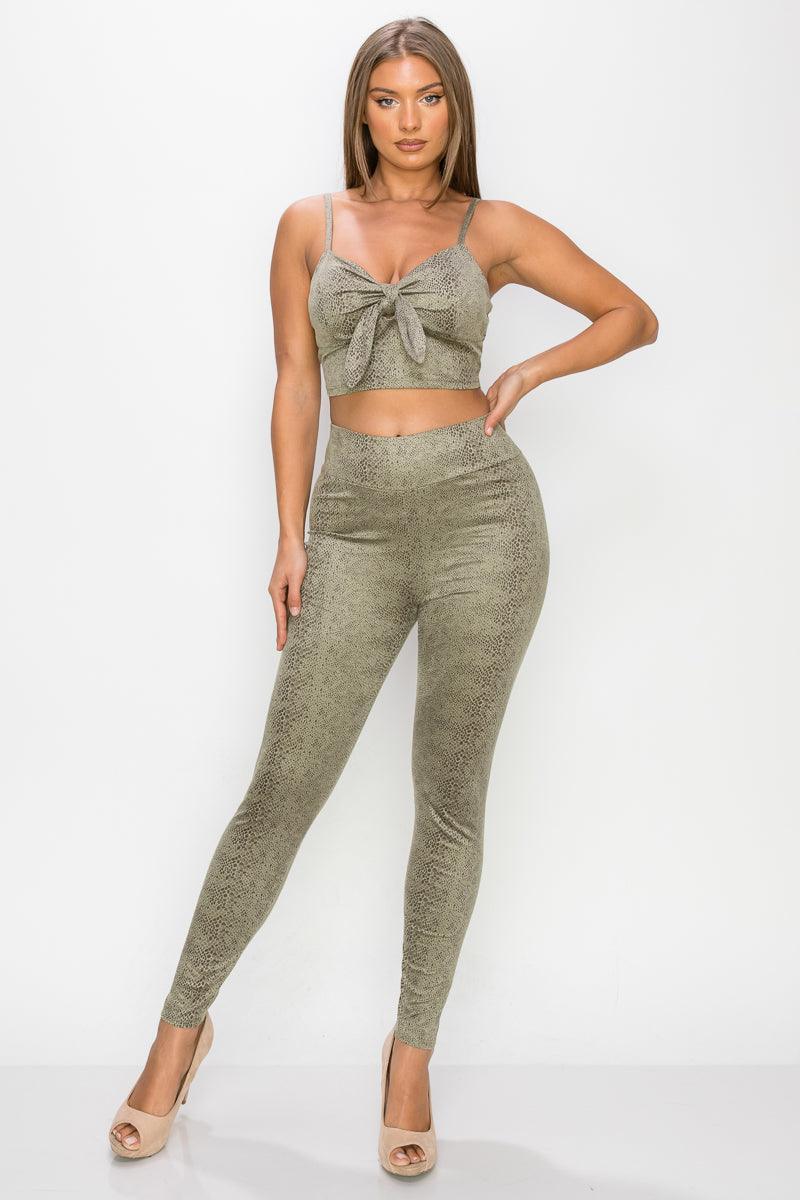 Embossed Snake Print Top And Leggings Set | Mixtshop LLC Main image