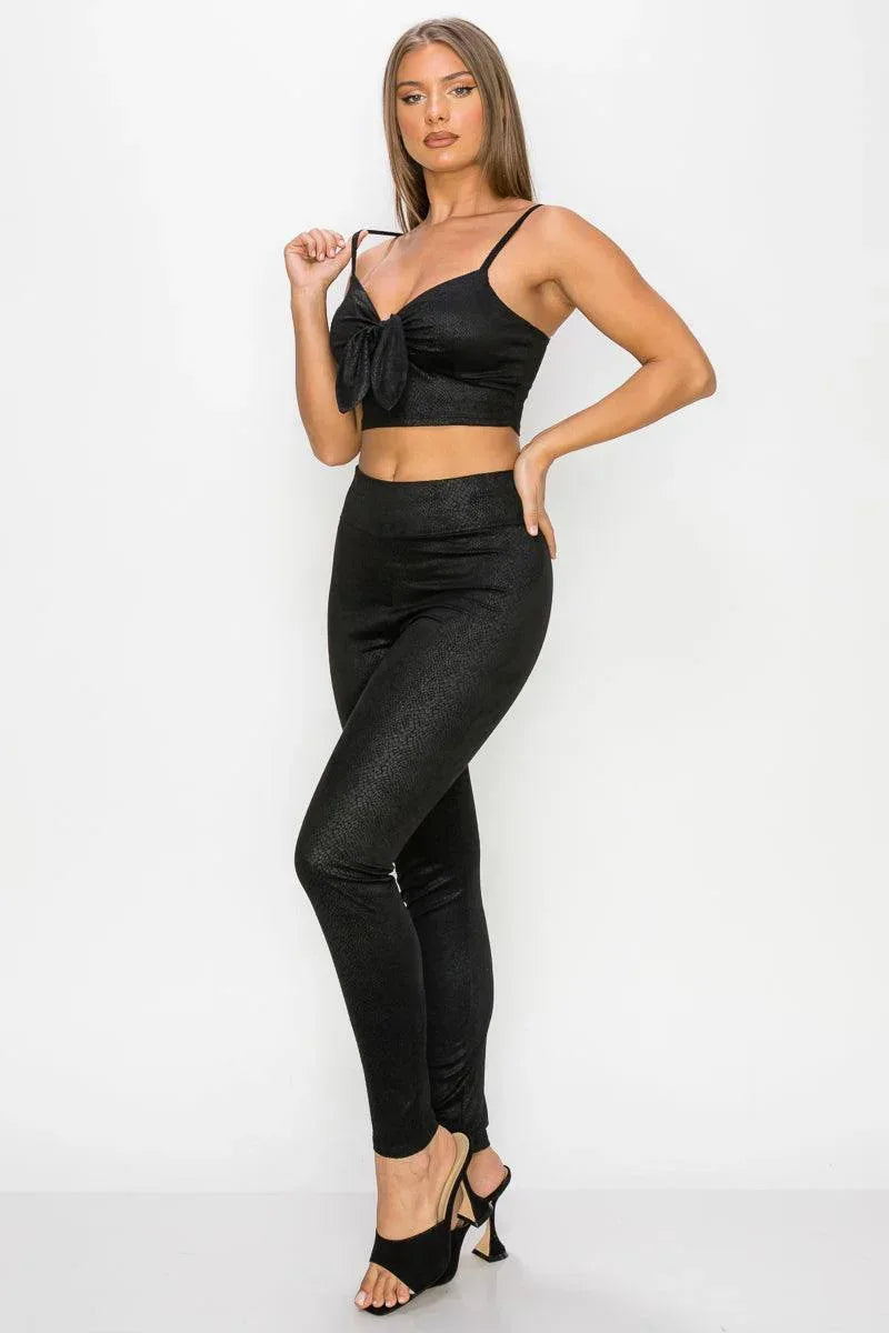 Embossed Snake Print Top And Leggings Set Secondary image