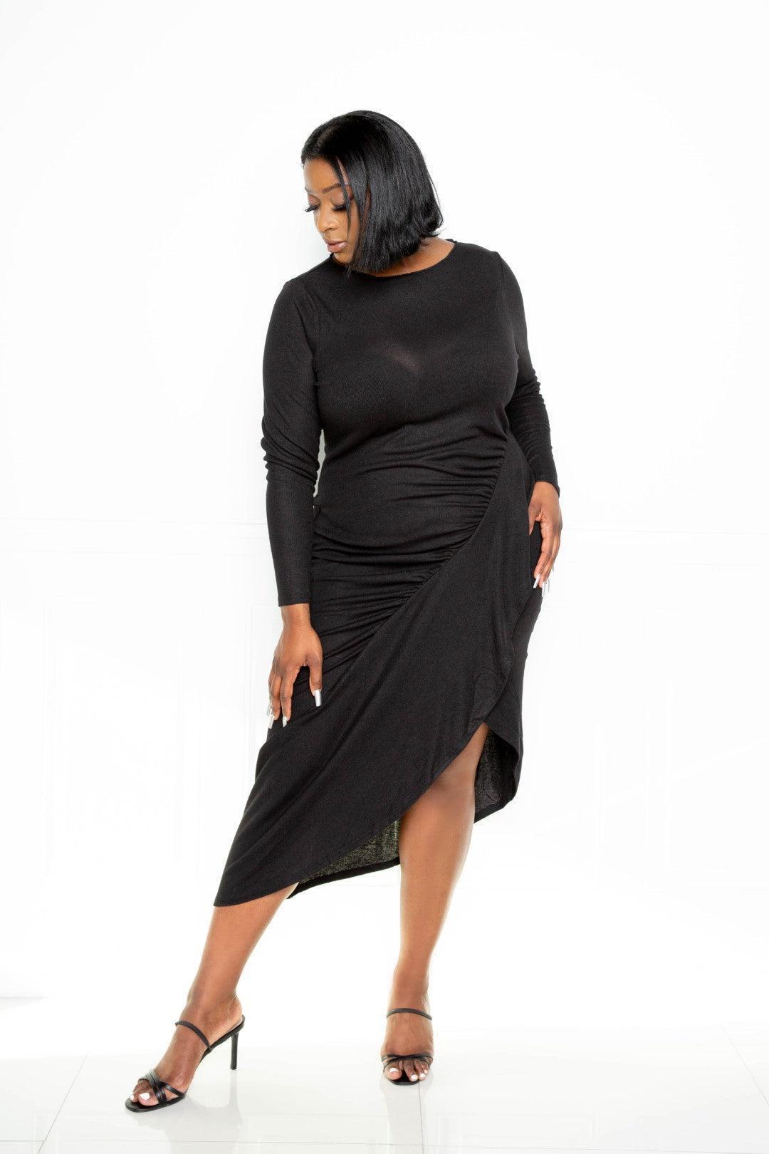 Asymmetrical Sweater Dress With Waterfall Ruffle | Mixtshop LLC Main image