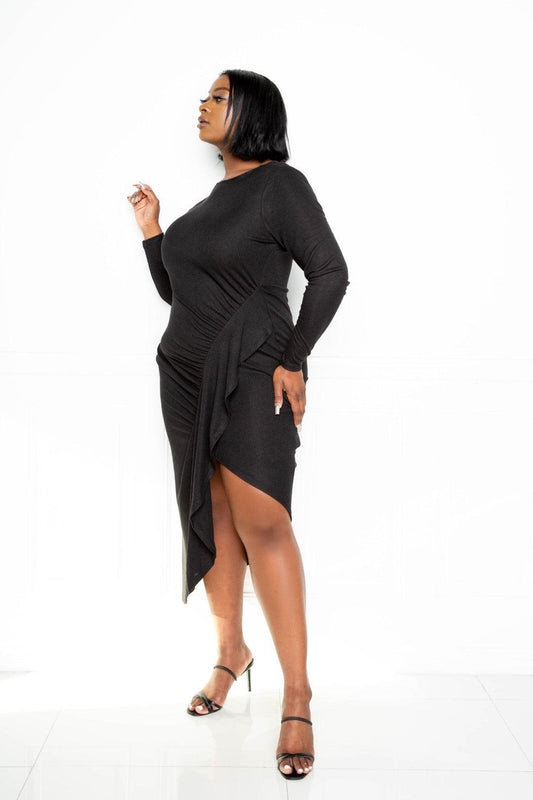 Asymmetrical Sweater Dress With Waterfall Ruffle | Mixtshop LLC