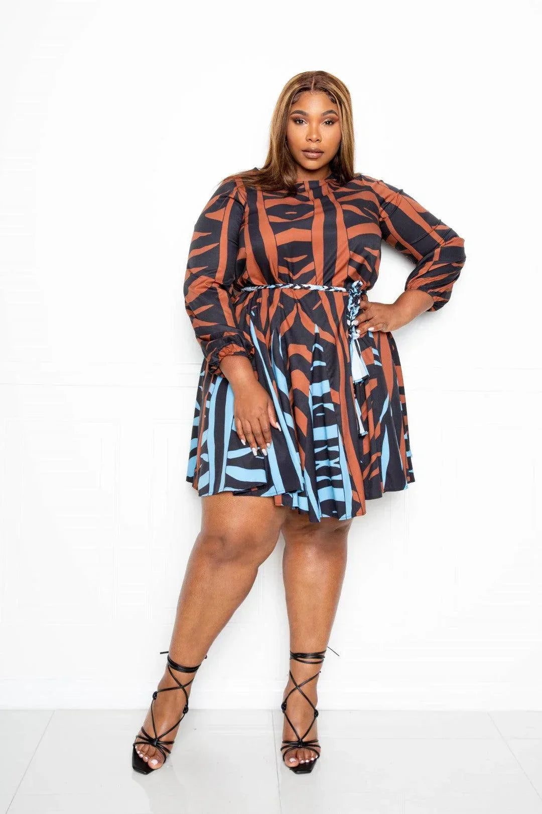 Mini Tie Waist Dress With Contrast Animal Print | Mixtshop LLC