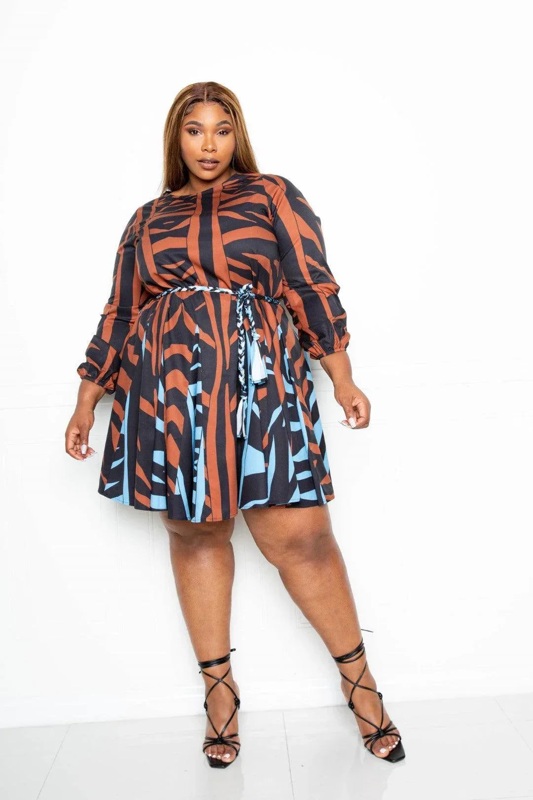 Mini Tie Waist Dress With Contrast Animal Print Secondary image