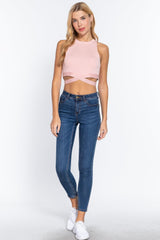 Sleeveless Crew Neck Waist Tie Crop Sweater Top | Mixtshop LLC
