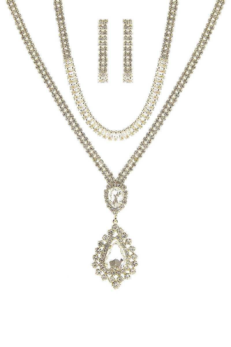 Crystal Dangle Tear Choker And Necklace Set | Mixtshop LLC Main image