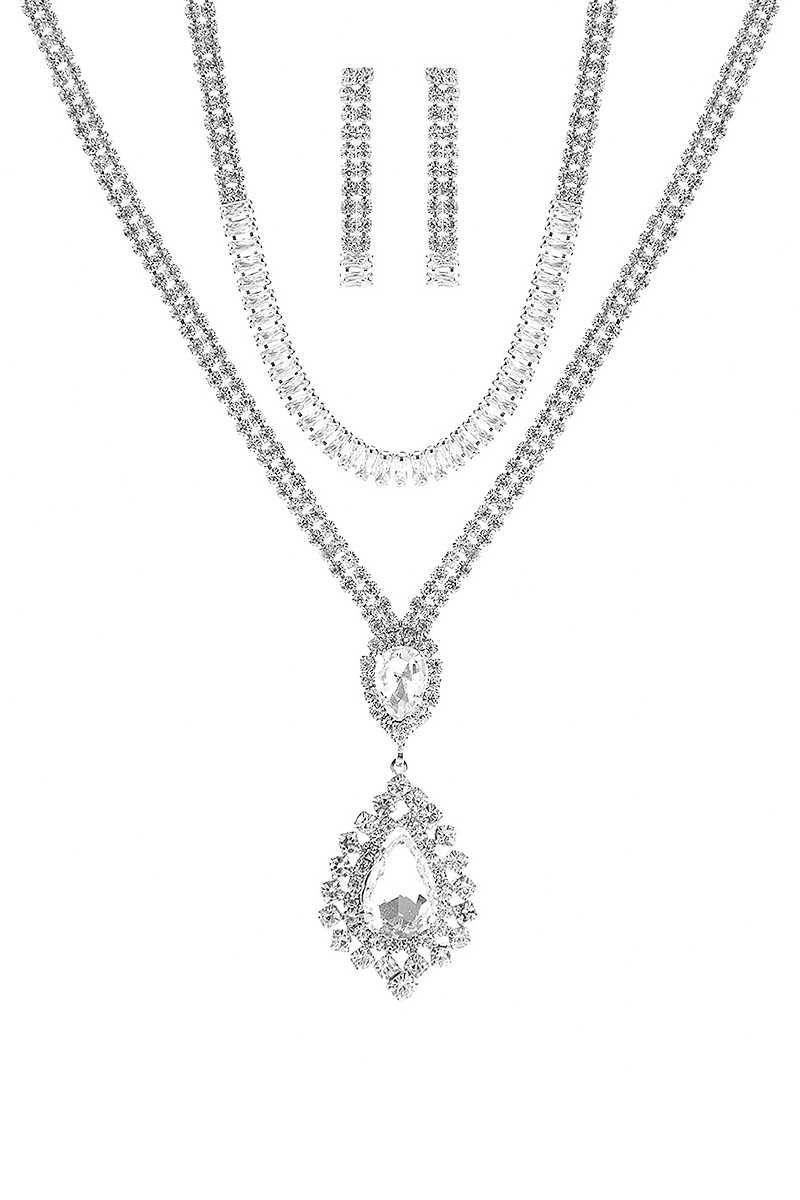 Crystal Dangle Tear Choker And Necklace Set | Mixtshop LLC