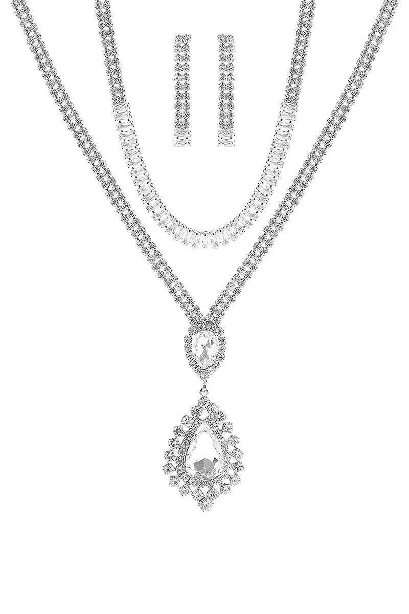 Crystal Dangle Tear Choker And Necklace Set | Mixtshop LLC