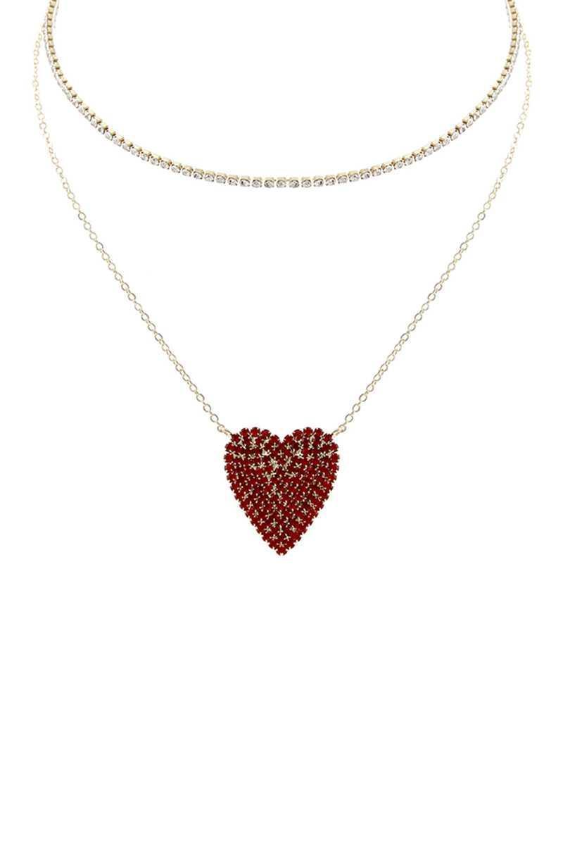 Rhinestone Heart Choker And Necklace Set | Mixtshop LLC Main image