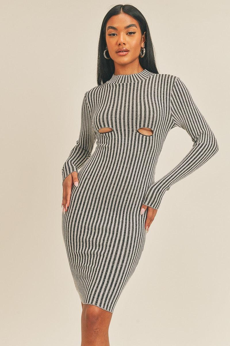 Long Sleeve Stripe Print Midi Dress | Mixtshop LLC Main image