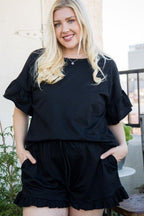 Round Neck Ruffle Sleeve Side Slit French Terry Top | Mixtshop LLC