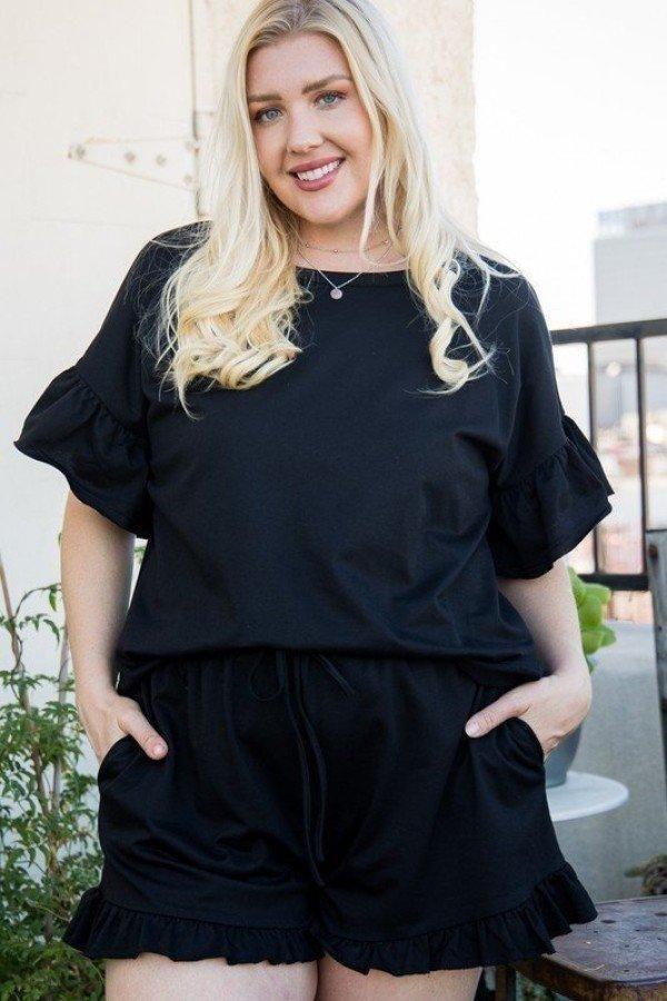 Round Neck Ruffle Sleeve Side Slit French Terry Top | Mixtshop LLC