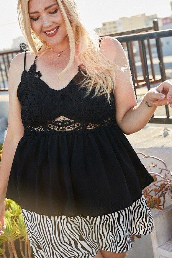Lace Trim Detail Two Shoulder Back Cross Top | Mixtshop LLC Main image