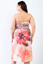 Plus Peach Flower Print Sleeveless Midi Dress | Mixtshop LLC