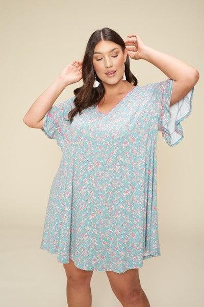 Plus Size Spring Floral Printed Lovely Swing Dress | Mixtshop LLC Main image