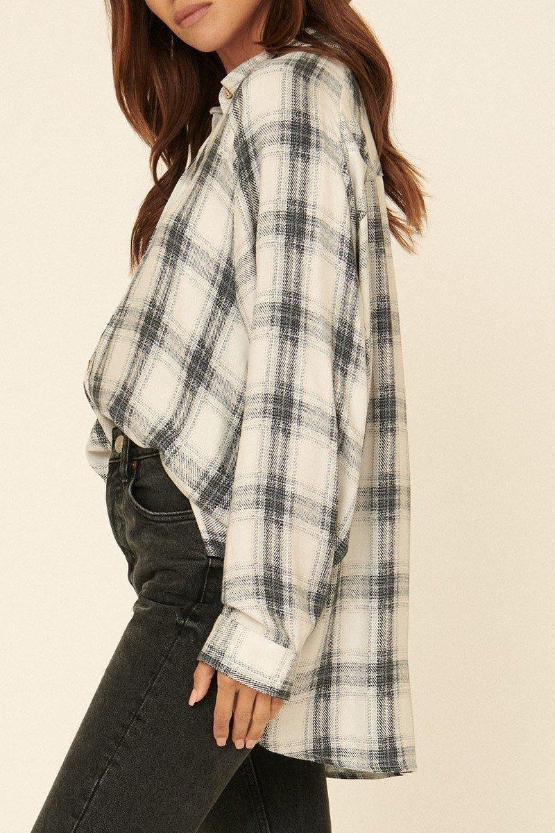 Oversized Loose Fit Plaid Shirt Secondary image