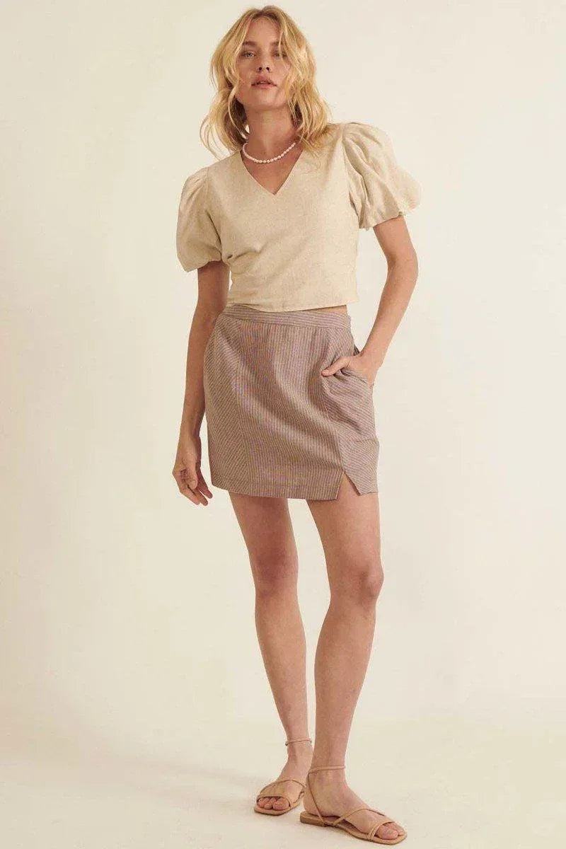 Banded Front Waist Pinstripe Mini Skirt | Mixtshop LLC
