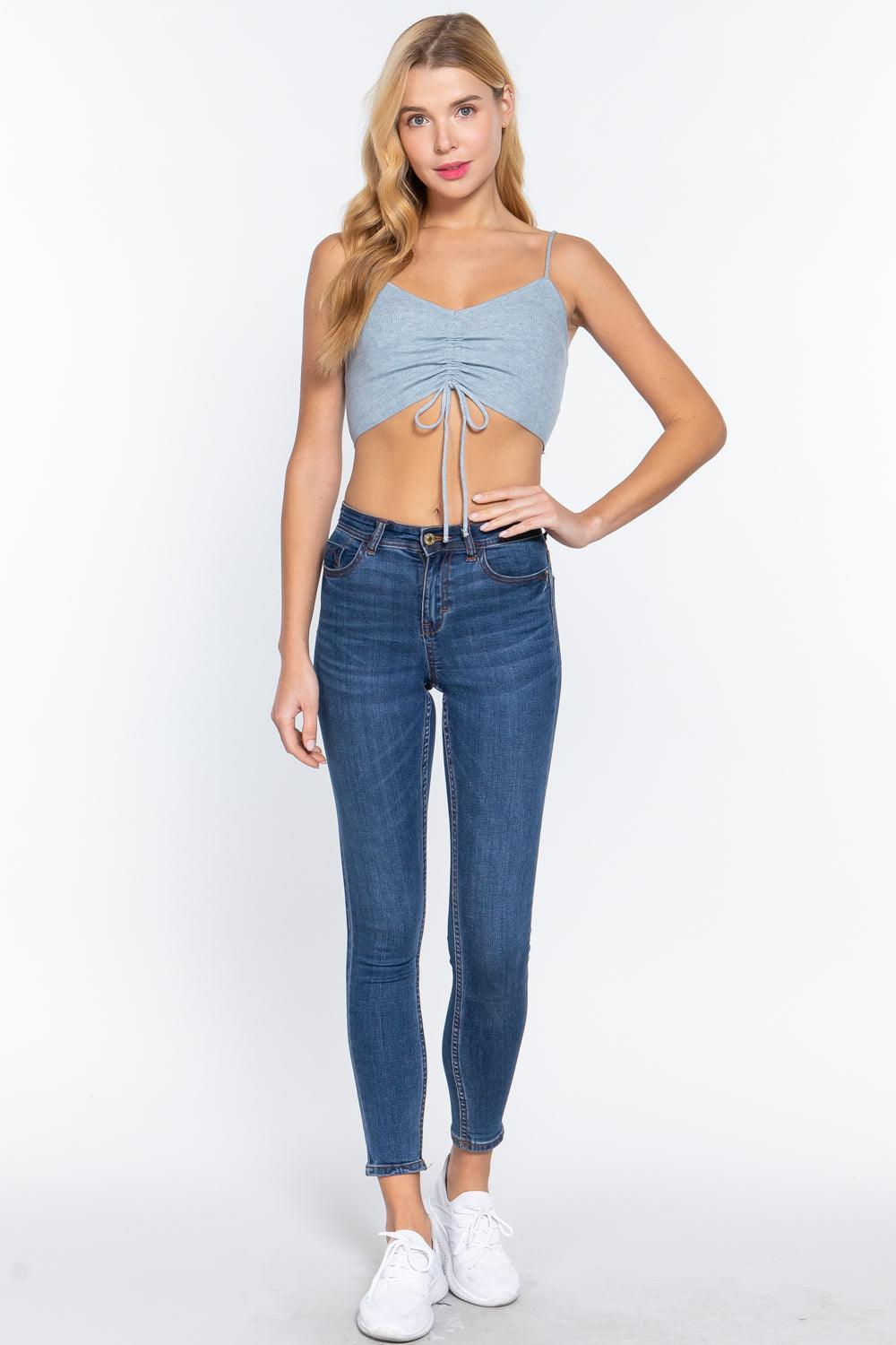 Front Ruched Detail Sweater Knit Crop Cami Top Secondary image