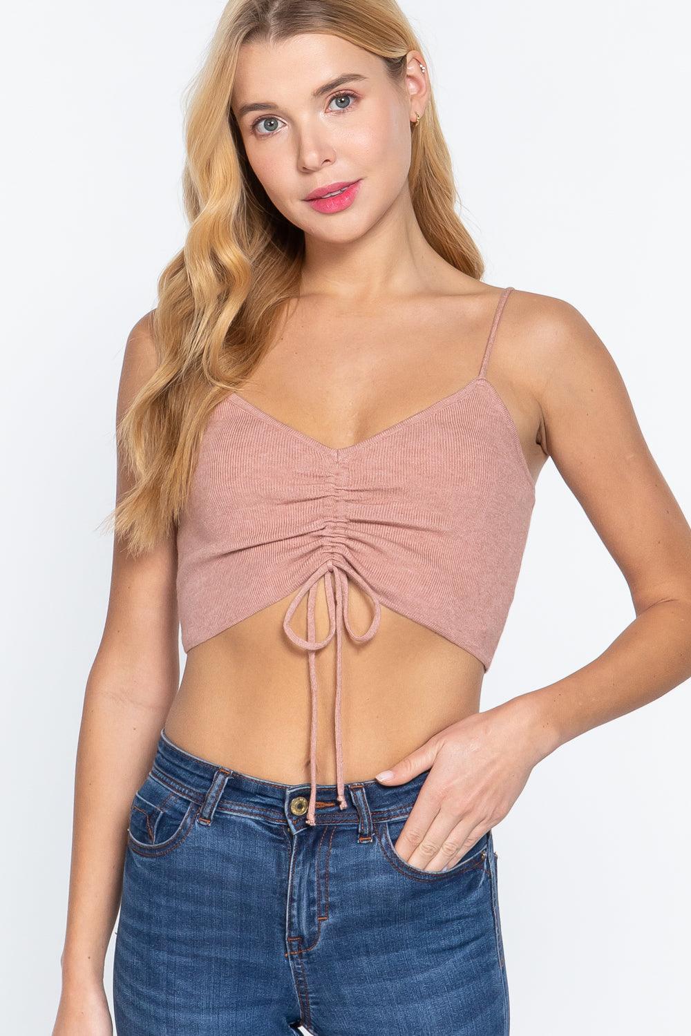 Front Ruched Detail Sweater Knit Crop Cami Top | Mixtshop LLC Main image
