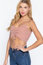 Front Ruched Detail Sweater Knit Crop Cami Top | Mixtshop LLC